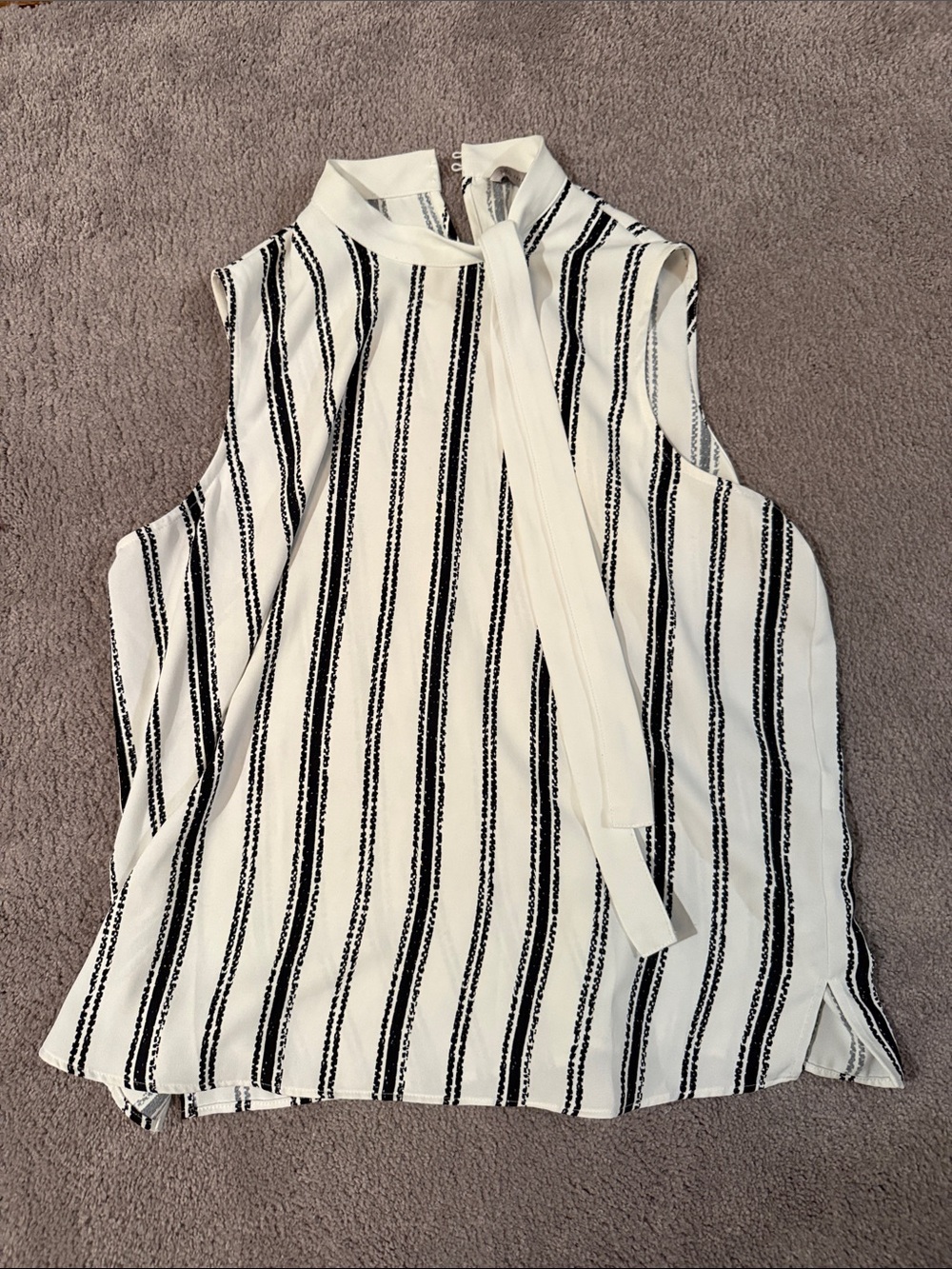 Marks & Spencer Black and White Vertical Stripe Tie-Neck Sleeveless Blouse